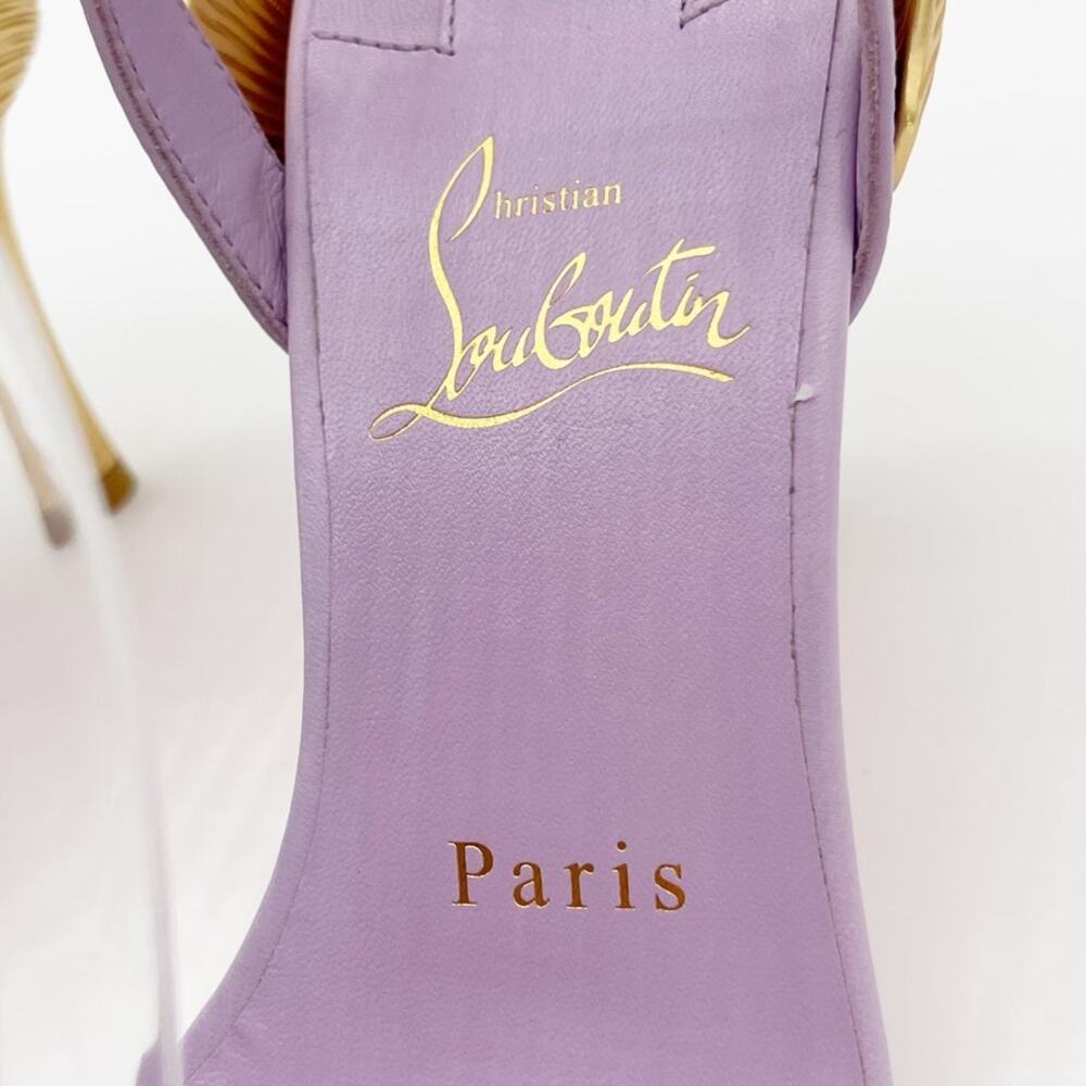 Christian Louboutin Ginko Girl 85 Lavender Ankle Strap Sandal Gold Heels EU 37 - Picture 13 of 16